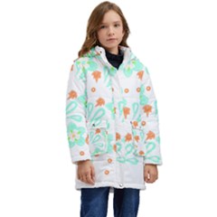 Batik T- Shirt Batik Flowers Pattern 15 Kid s Hooded Longline Puffer Jacket