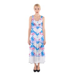 Bats Pattern T- Shirt White Bats And Bows Blue Pink T- Shirt Sleeveless Maxi Dress by maxcute