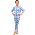 Bats Pattern T- Shirt White Bats And Bows Blue Pink T- Shirt Kid s Satin Long Sleeve Pajamas Set View1