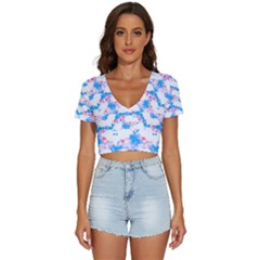 Bats Pattern T- Shirt White Bats And Bows Blue Pink T- Shirt V-neck Crop Top by maxcute