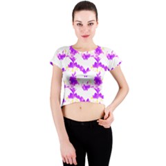 Bats Pattern T- Shirt White Bats And Bows Pink Yellow T- Shirt Crew Neck Crop Top by maxcute