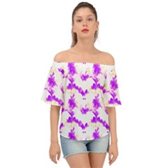 Bats Pattern T- Shirt White Bats And Bows Pink Yellow T- Shirt Off Shoulder Short Sleeve Top by maxcute