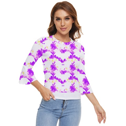 Bats Pattern T- Shirt White Bats And Bows Pink Yellow T- Shirt Bell Sleeve Top by maxcute