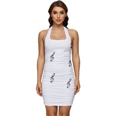 Black And White Pattern T- Shirt Black And White Pattern 7 Sleeveless Wide Square Neckline Ruched Bodycon Dress