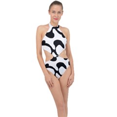 Black And White Swirl Pattern T- Shirt Black And White Swirl Pattern T- Shirt Halter Side Cut Swimsuit by maxcute