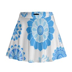 Blue Flowers T- Shirt Blue Psychedelic Floral Power Pattern T- Shirt Mini Flare Skirt by maxcute