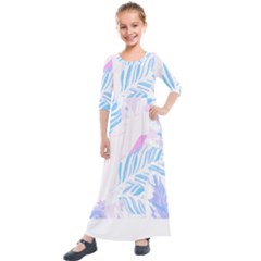 Blue T- Shirt Blue Tropical Pattern T- Shirt Kids  Quarter Sleeve Maxi Dress by maxcute