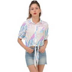 Blue T- Shirt Blue Tropical Pattern T- Shirt Tie Front Shirt  by maxcute