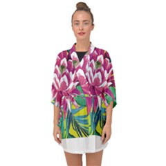 Botanical T- Shirt Botanical Beautiful Flowers T- Shirt Half Sleeve Chiffon Kimono