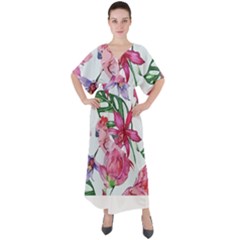 Botanical T- Shirt Botanical Graceful Revival T- Shirt V-neck Boho Style Maxi Dress by maxcute