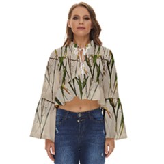 Branches T- Shirt Green Leaves, Branches, Green, Wallart, Summer, Nature, Digital, Art, Minimal, Tro Boho Long Bell Sleeve Top by maxcute