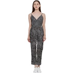 Stretch Marks Abstract Grunge Design V-neck Spaghetti Strap Tie Front Jumpsuit by dflcprintsclothing