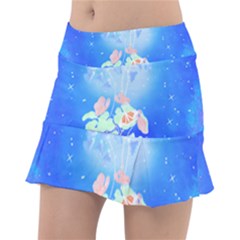 Butterflies T- Shirt Serenity Blue Floral Design With Butterflies T- Shirt Classic Tennis Skirt