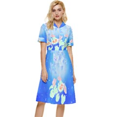 Butterflies T- Shirt Serenity Blue Floral Design With Butterflies T- Shirt Button Top Knee Length Dress