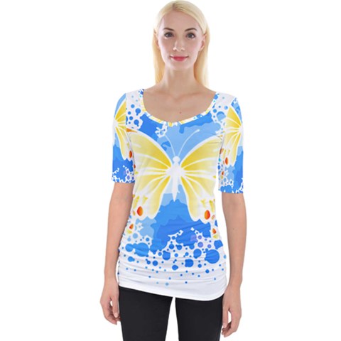 Butterfly Art T- Shirtbutterfly T- Shirt (3) Wide Neckline Tee by maxcute