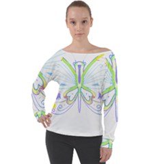 Butterfly Design T- Shirtbutterfly T- Shirt (2) Off Shoulder Long Sleeve Velour Top by maxcute