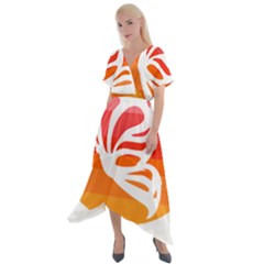 Butterfly T- Shirt Butterfly Orange Red Gradient T- Shirt Cross Front Sharkbite Hem Maxi Dress