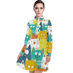 Cat T- Shirt Cute Cats Colorful Seamless Pattern T- Shirt Long Sleeve Chiffon Shirt Dress by maxcute