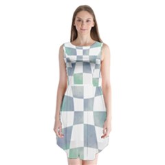 Checkerboard T- Shirt Psychedelic Watercolor Check Aqua T- Shirt Sleeveless Chiffon Dress   by maxcute