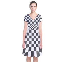 Checkerboard T- Shirt Watercolor Psychedelic Checkerboard T- Shirt Short Sleeve Front Wrap Dress by maxcute