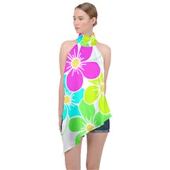 Colorful Flower T- Shirtcolorful Blooming Flower, Flowery, Floral Pattern T- Shirt Halter Asymmetric Satin Top by maxcute
