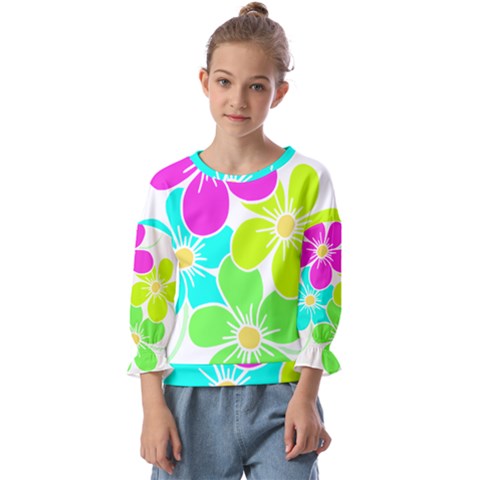 Colorful Flower T- Shirtcolorful Blooming Flower, Flowery, Floral Pattern T- Shirt Kids  Cuff Sleeve Top by maxcute