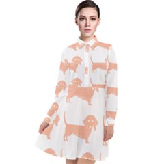 Dachshund Dog Pattern T- Shirt Brown Dachshund Dog Breed Cute Pattern T- Shirt Long Sleeve Chiffon Shirt Dress