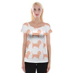 Dachshund Dog Pattern T- Shirt Brown Dachshund Dog Breed Cute Pattern T- Shirt Cap Sleeve Top