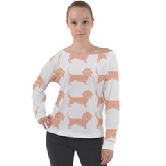 Dachshund Dog Pattern T- Shirt Brown Dachshund Dog Breed Cute Pattern T- Shirt Off Shoulder Long Sleeve Velour Top