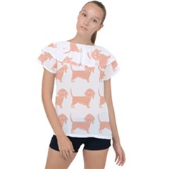 Dachshund Dog Pattern T- Shirt Brown Dachshund Dog Breed Cute Pattern T- Shirt Ruffle Collar Chiffon Blouse