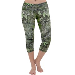 Old Stone Exterior Wall With Moss Capri Yoga Leggings by dflcprintsclothing