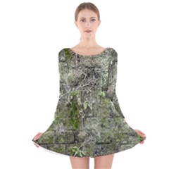 Old Stone Exterior Wall With Moss Long Sleeve Velvet Skater Dress by dflcprintsclothing