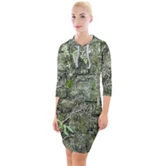 Old Stone Exterior Wall With Moss Quarter Sleeve Hood Bodycon Dress by dflcprintsclothing
