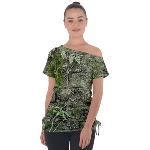 Old Stone Exterior Wall With Moss Off Shoulder Tie-up Tee by dflcprintsclothing