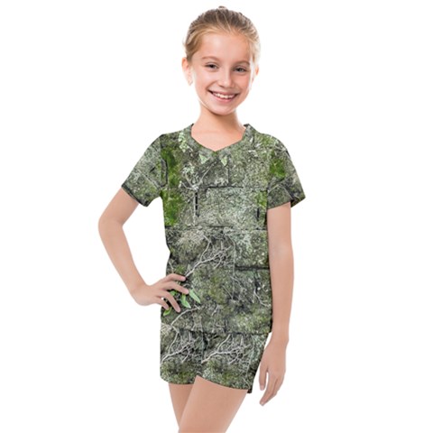 Old Stone Exterior Wall With Moss Kids  Mesh Tee And Shorts Set by dflcprintsclothing