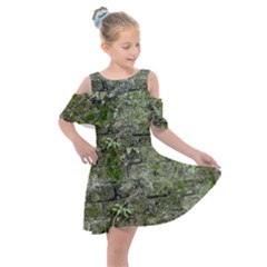 Old Stone Exterior Wall With Moss Kids  Shoulder Cutout Chiffon Dress by dflcprintsclothing