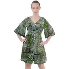 Old Stone Exterior Wall With Moss Boho Button Up Dress by dflcprintsclothing