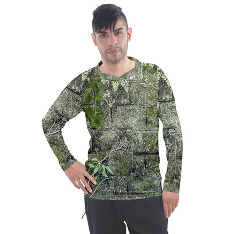 Old Stone Exterior Wall With Moss Men s Pique Long Sleeve Tee by dflcprintsclothing