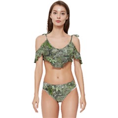 Old Stone Exterior Wall With Moss Ruffle Edge Tie Up Bikini Set	 by dflcprintsclothing