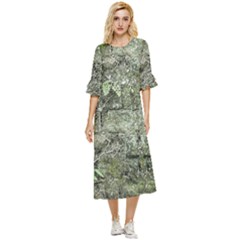 Old Stone Exterior Wall With Moss Double Cuff Midi Dress by dflcprintsclothing