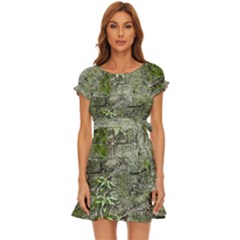 Old Stone Exterior Wall With Moss Puff Sleeve Frill Dress by dflcprintsclothing