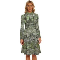 Old Stone Exterior Wall With Moss Long Sleeve Shirt Collar A-line Dress by dflcprintsclothing