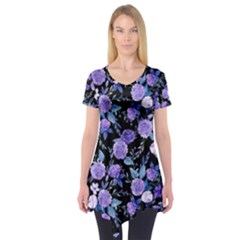 Dark Floral Short Sleeve Tunic  by fructosebat