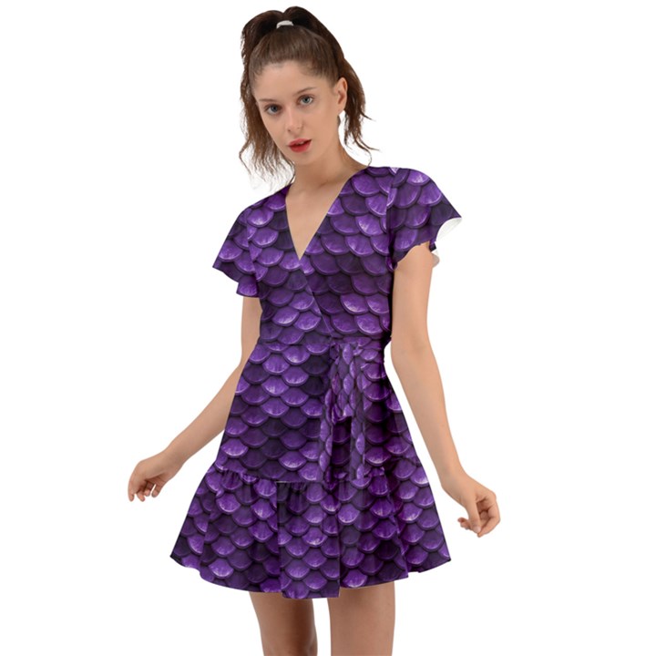 Purple Scales! Flutter Sleeve Wrap Dress