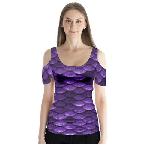 Purple Scales! Butterfly Sleeve Cutout Tee  by fructosebat