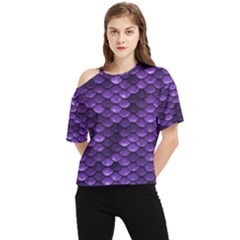 Purple Scales! One Shoulder Cut Out Tee by fructosebat