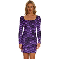 Purple Scales! Long Sleeve Square Neck Bodycon Velour Dress by fructosebat