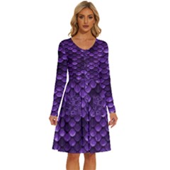 Purple Scales! Long Sleeve Dress With Pocket