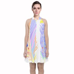 Feathers Design T- Shirtfeathers T- Shirt Velvet Halter Neckline Dress 