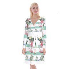 Flamingos T- Shirt Flamingos Tropical Pattern T- Shirt Long Sleeve Velvet Front Wrap Dress by maxcute